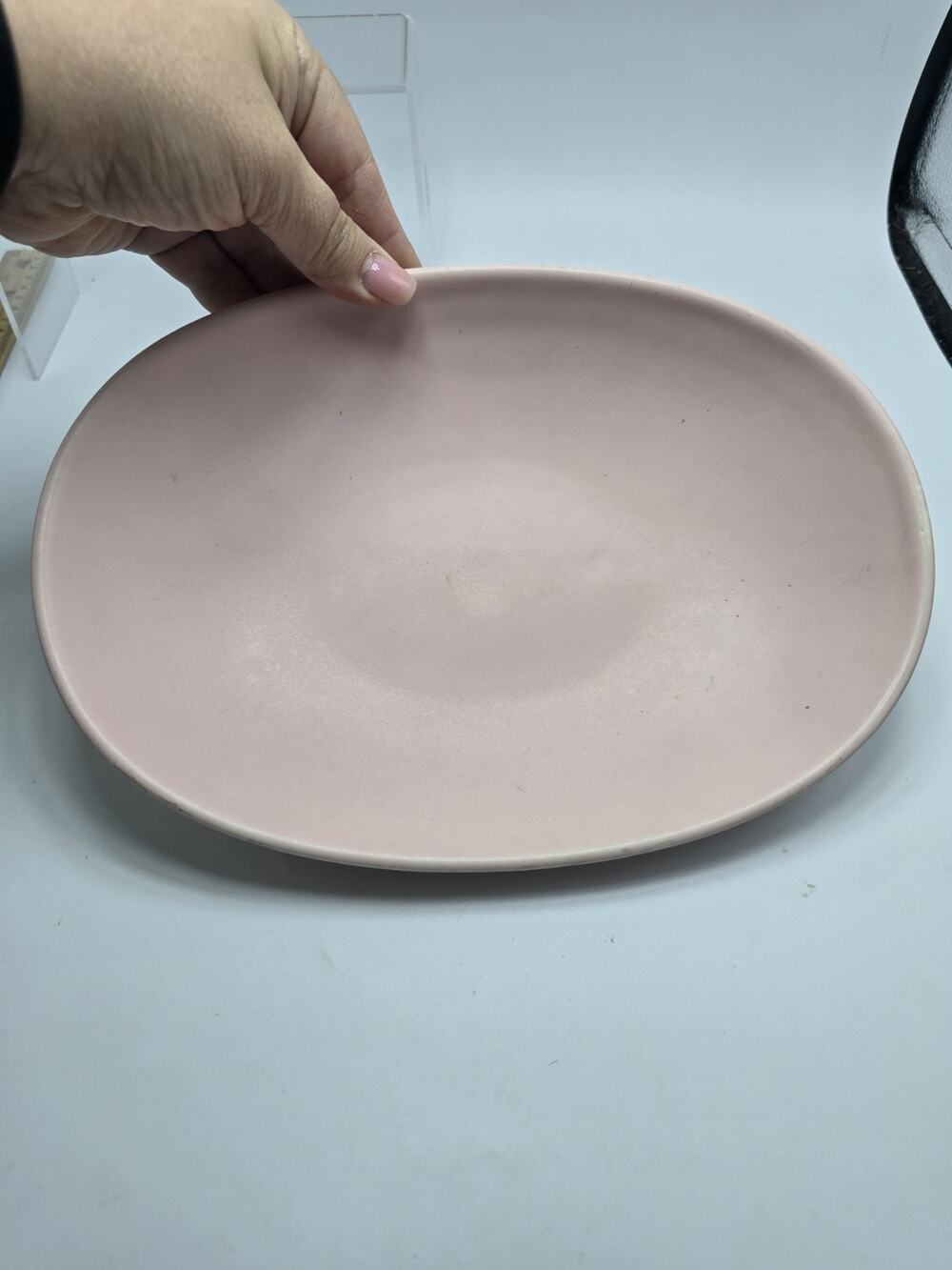 Vintage MCM Hyalyn #430 Pink Pottery Oblong Serving Dish Bowl